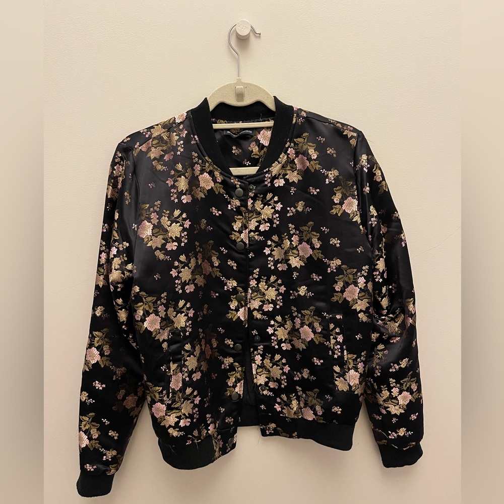 Brandy Melville Satin Bomber, Black Floral, OS